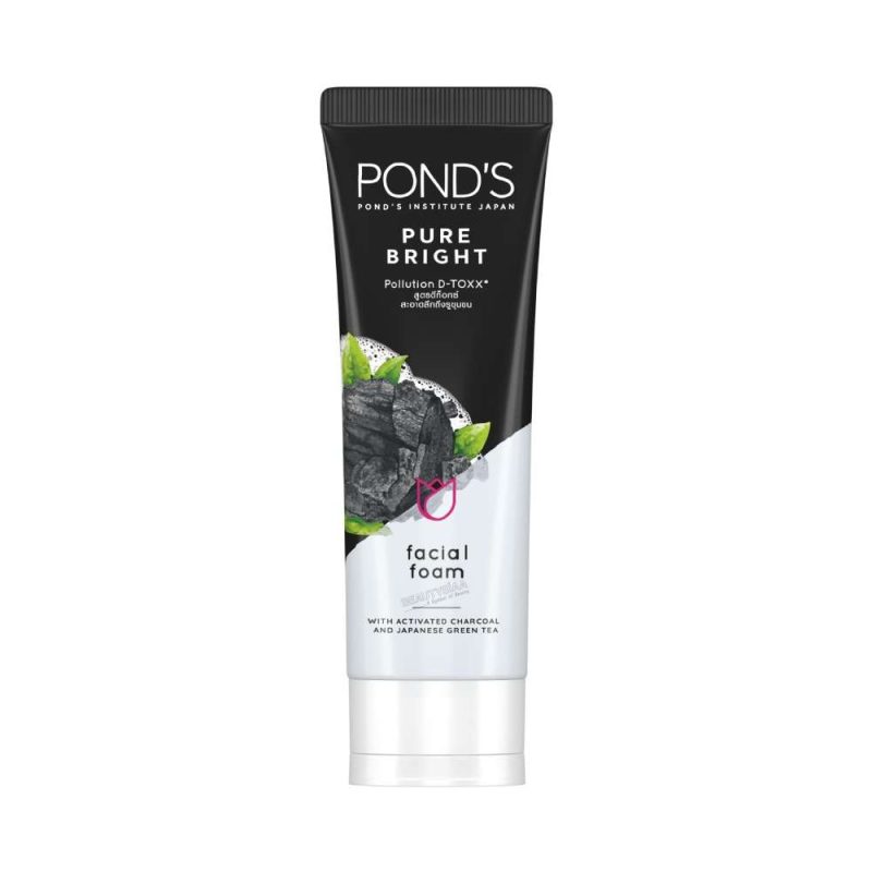 ponds pure bright facial foam with activated charcoal and japanese green tea